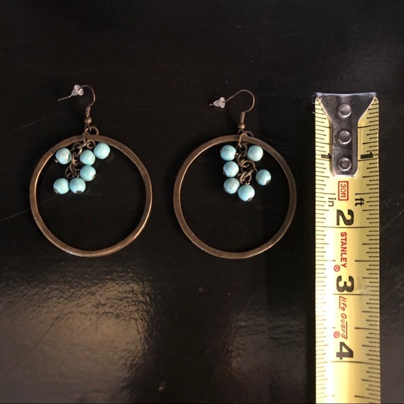 Gold And Turquoise Hoop Earrings - Picture 3 of 3